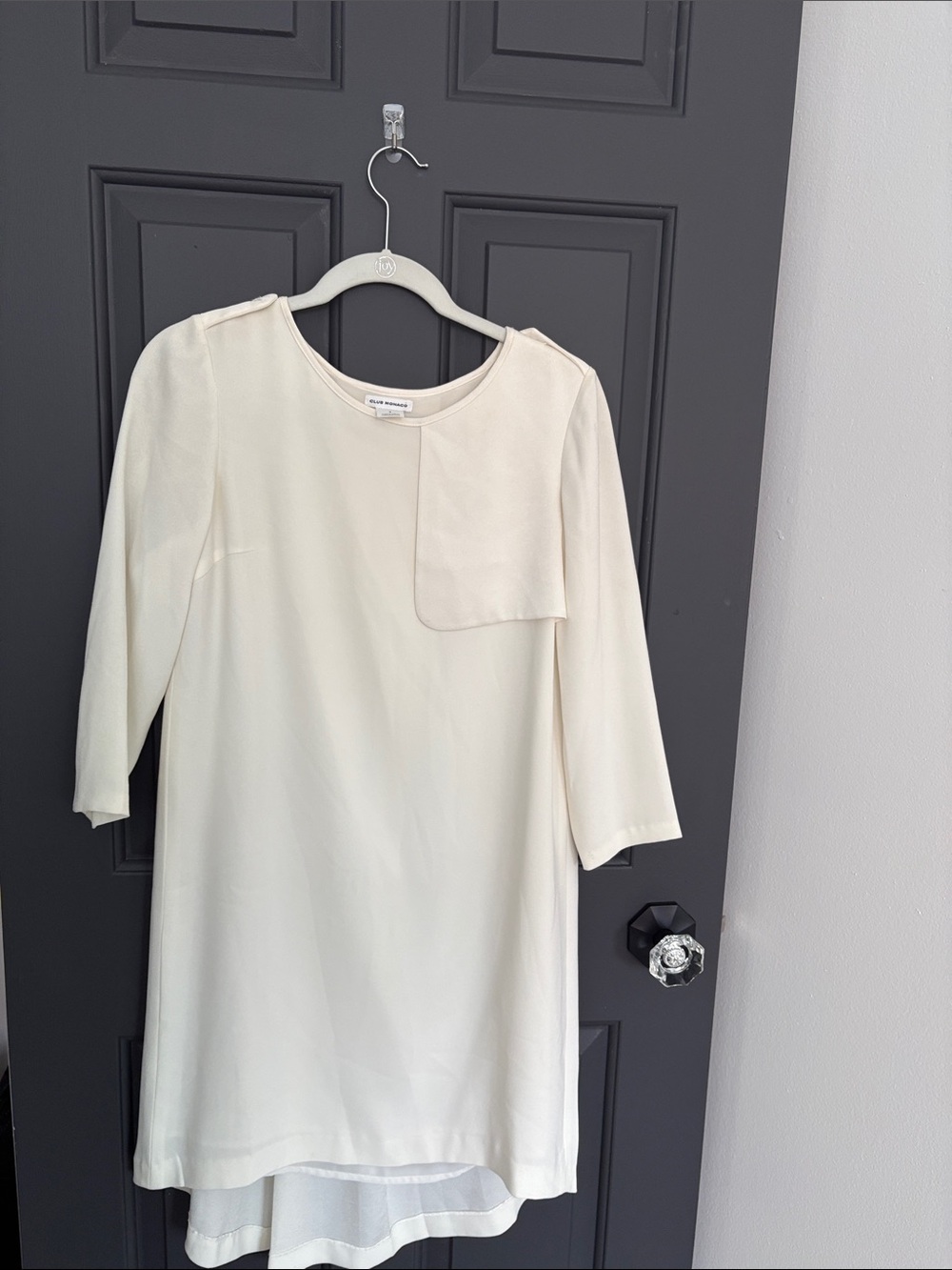 Club Monaco Cream Midi Shift Dress with Asymmetric Flap